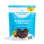 Front of Sustainable Snacks Blueberry and Pecans chocolate superfood snack 4oz bag