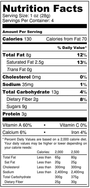spicy cherry + almonds nutrition facts label