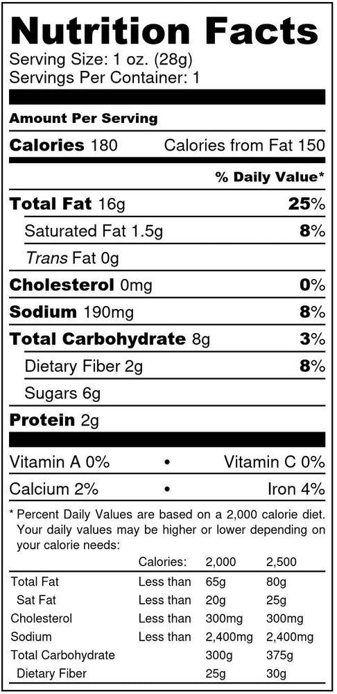 smokey maple pecans nutrition facts label